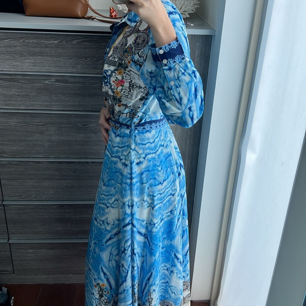 Small blue 100% silk dress by Moda Baronessa - Picture 3 of 9